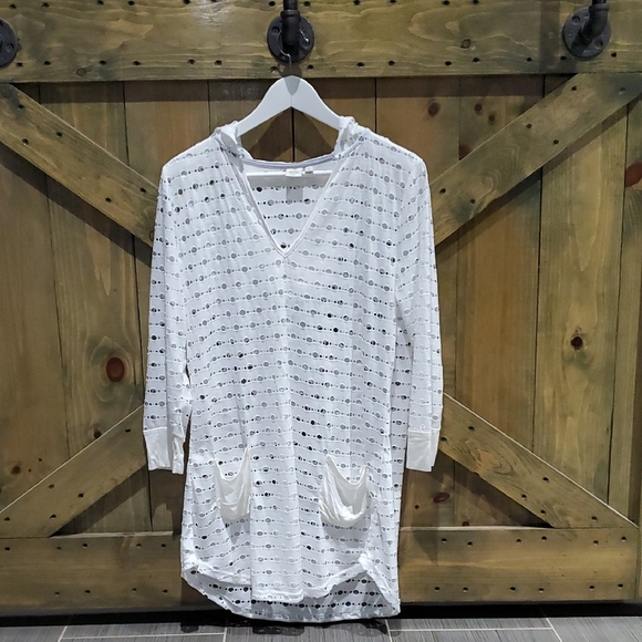Saint Tropez West White Hooded Tunic with Pockets - Picture 1 of 5